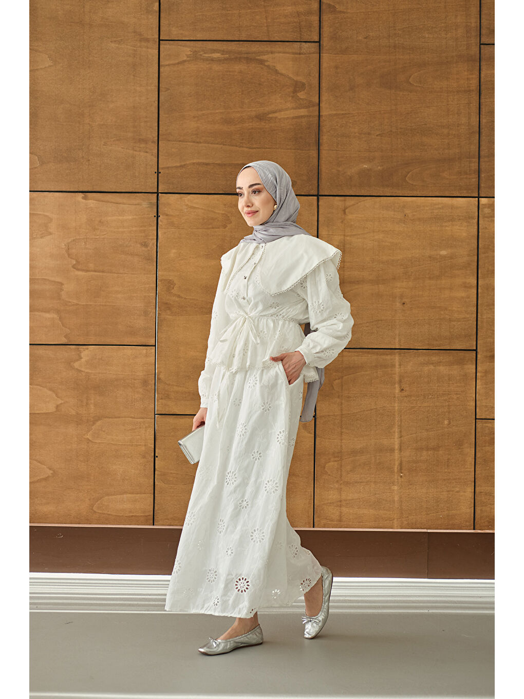 Kadın Bebe Yaka Dantel Detay Takım Beyaz-4