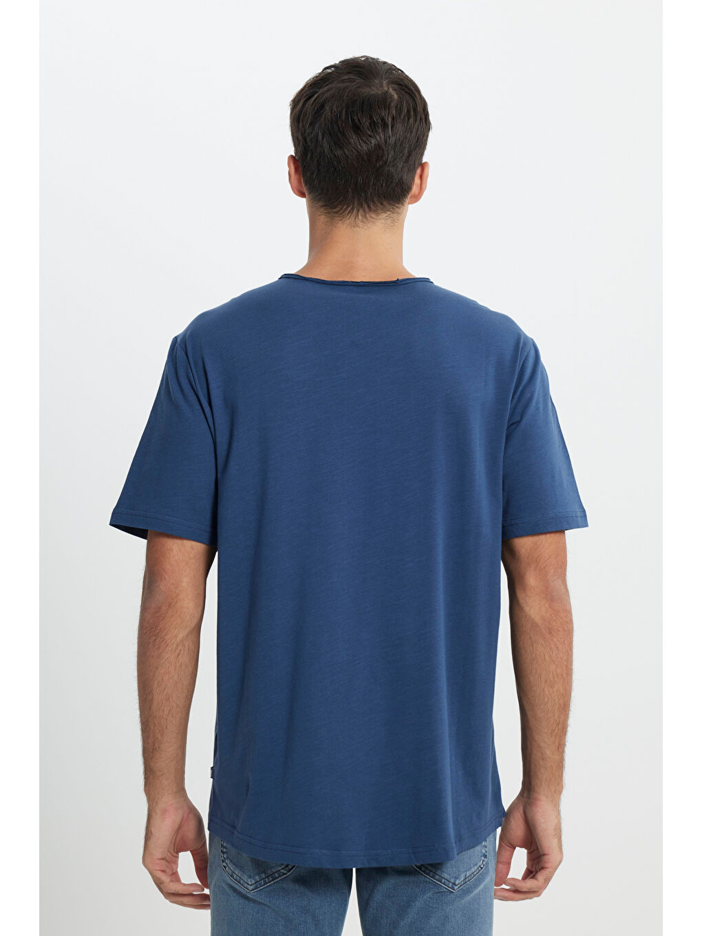 İndigo Regular Fit Bisiklet Yaka %100 Pamuk Lacivert Tişört-4