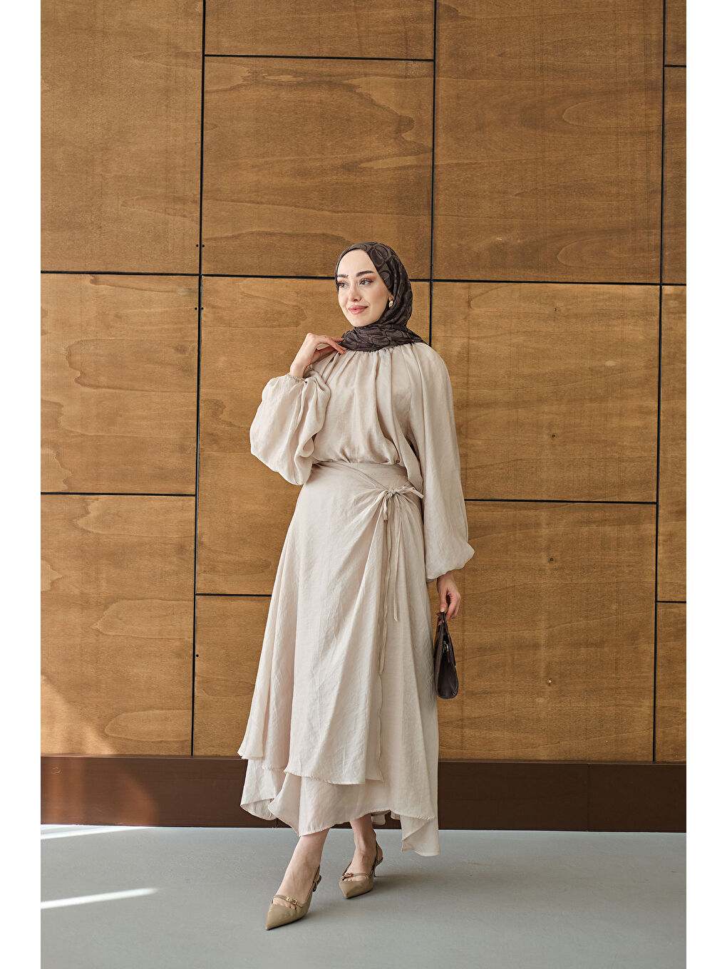 Ekru Kadın Tül Detay Pelerinli Etekli Takım Krem-2