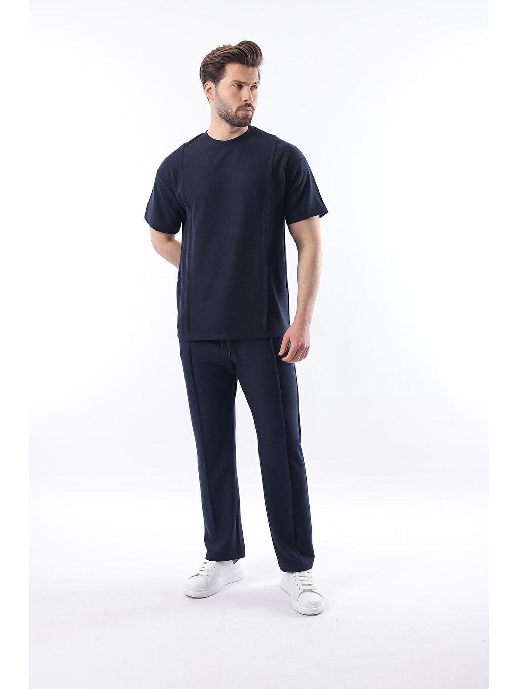 Lacivert Önü Pileli Overfit Erkek Takım E7304-1