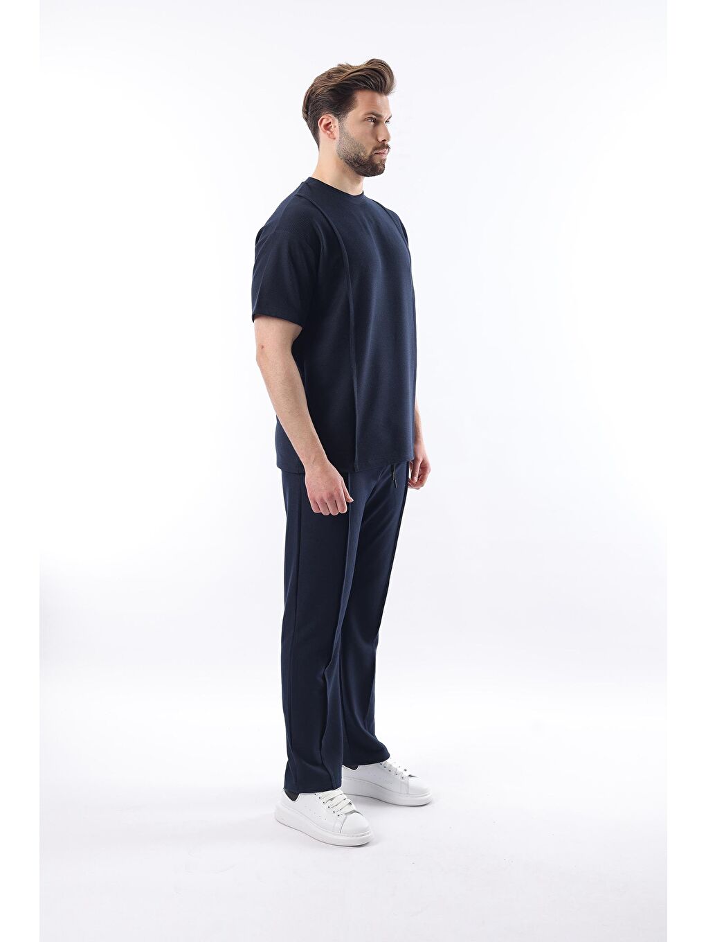 Lacivert Önü Pileli Overfit Erkek Takım E7304-4