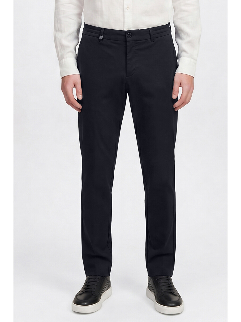 Erkek Lacivert Pamuklu Slim Fit Dar Kesim Diagonal Desenli Yan Cepli Casual Pantolon-1