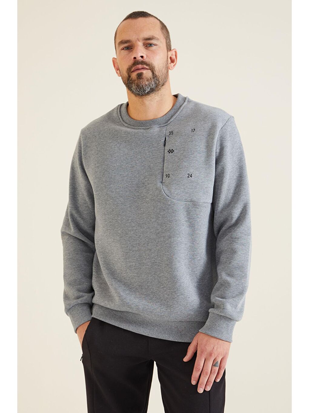 TOMMYLIFE Gri Melanj Gizli Cep Detaylı Erkek Sweatshirt - 88292 - 2