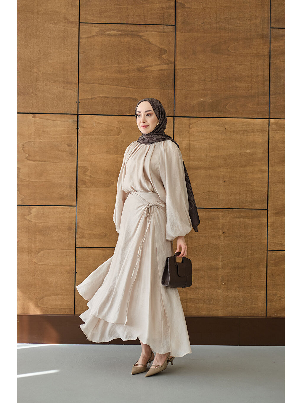 Ekru Kadın Tül Detay Pelerinli Etekli Takım Krem-4