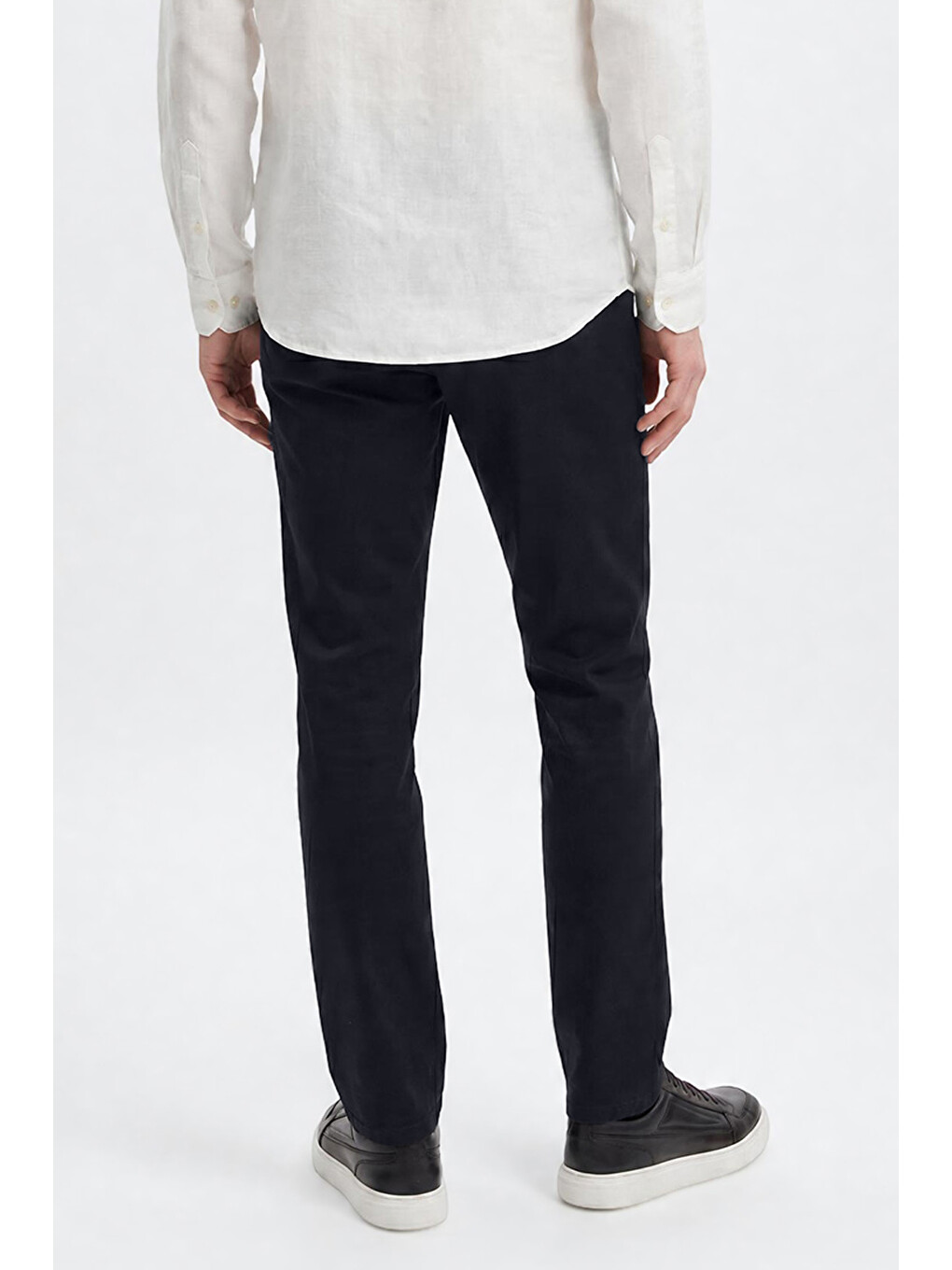 Erkek Lacivert Pamuklu Slim Fit Dar Kesim Diagonal Desenli Yan Cepli Casual Pantolon-4