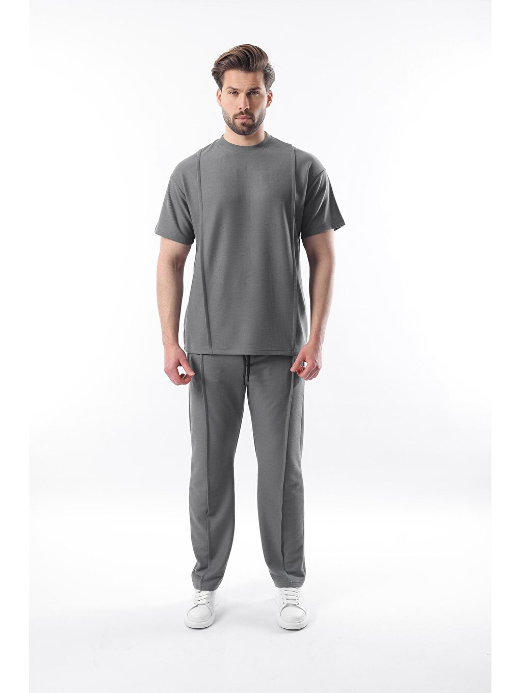 Gri Füme Önü Pileli Overfit Erkek Takım E7304-1