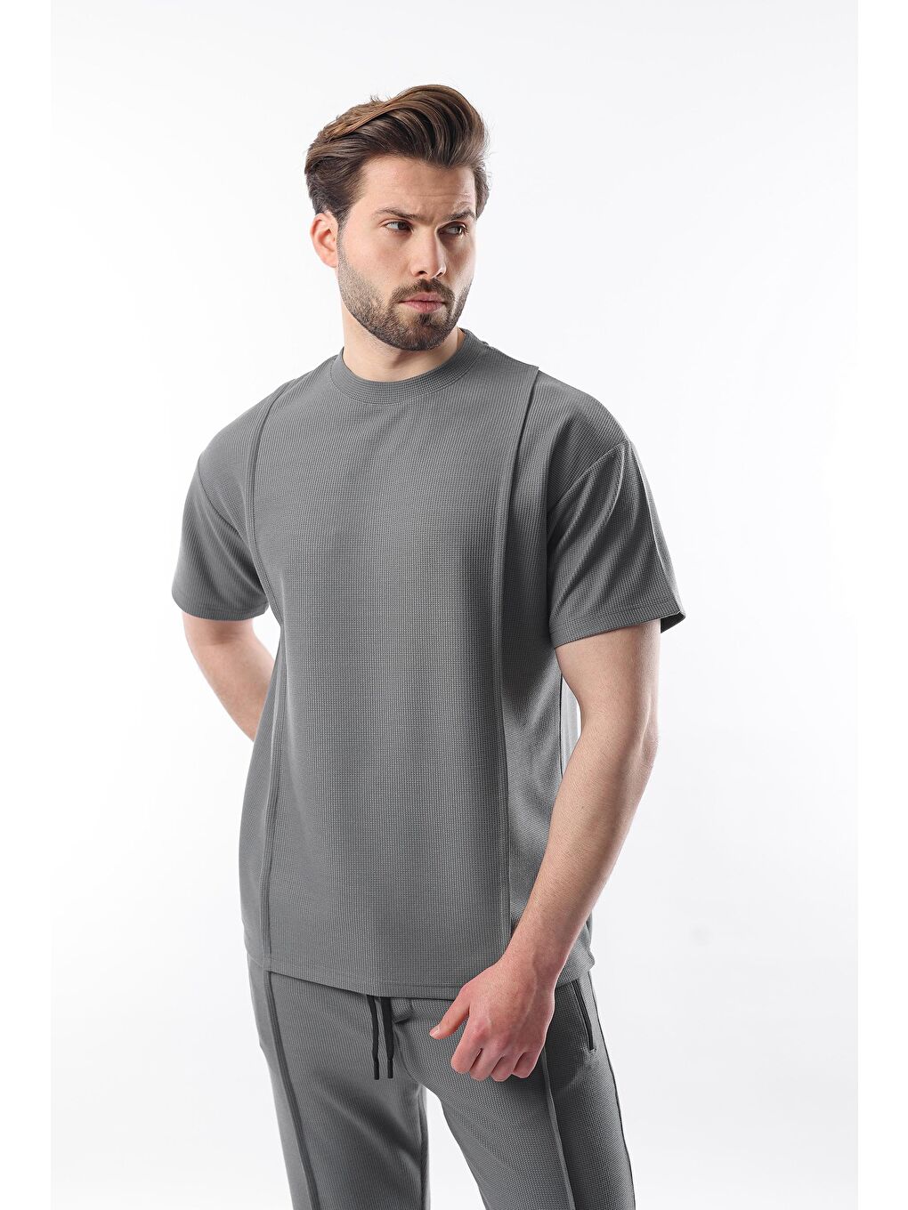 Gri Füme Önü Pileli Overfit Erkek Takım E7304-2