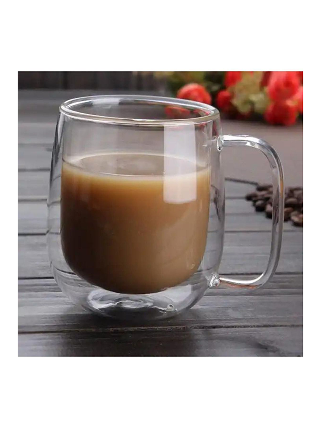 Renksiz Çift Cidarlı Borosilikat Cam Kupa 300 ml 6 Adet-2