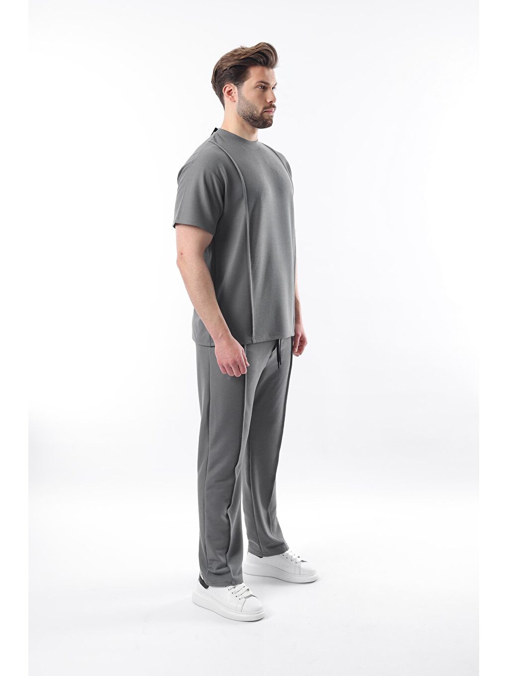 Gri Füme Önü Pileli Overfit Erkek Takım E7304-3