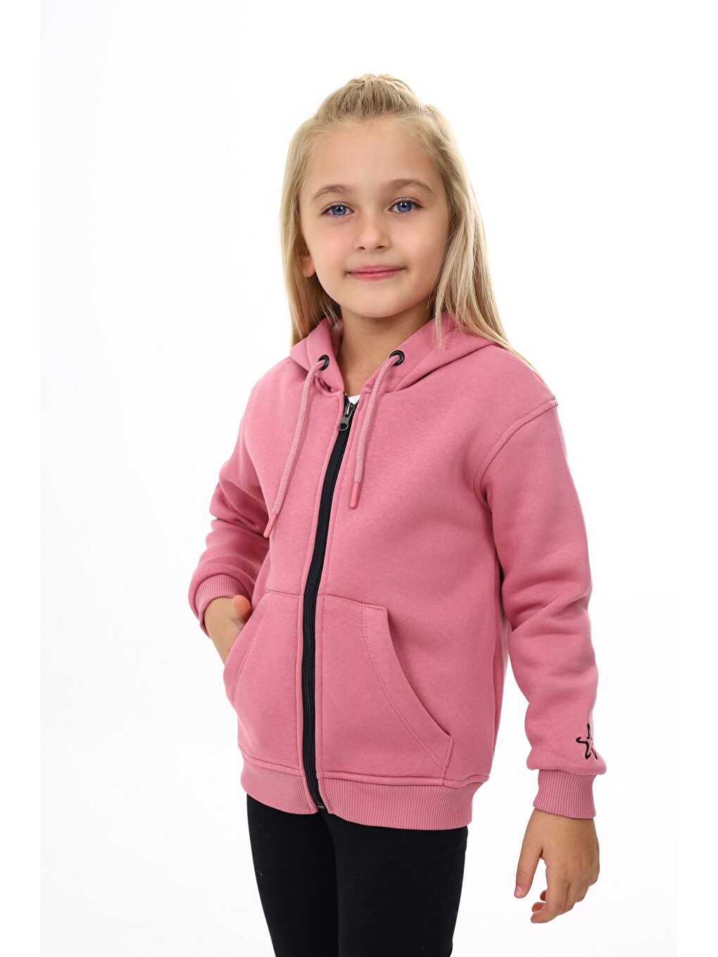 Toontoykids Pembe Kız Çocuk Nakışlı Fermuarlı Sweatshirt - 1