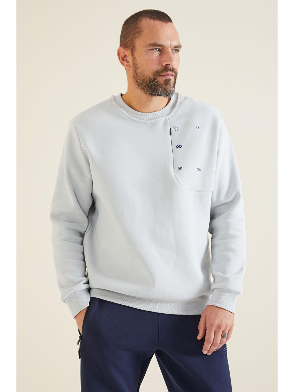 TOMMYLIFE Bej Taş Gizli Cep Detaylı Erkek Sweatshirt - 88292 - 2