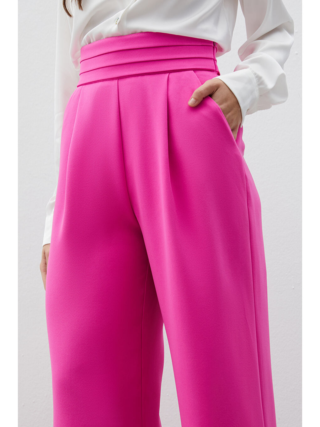 SATEEN Bel Detaylı Cepli Pantolon - Pembe - 2