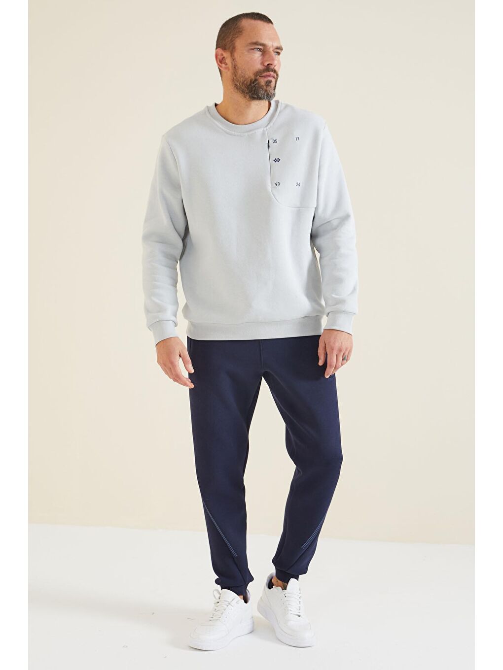 TOMMYLIFE Bej Taş Gizli Cep Detaylı Erkek Sweatshirt - 88292 - 3