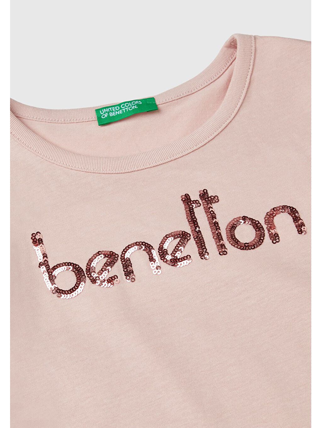 United Colors Of Benetton Kız Çocuk Toz Pembe Önü Pullu Logo İşlemeli Bisiklet Yaka Uzun Kollu T-Shirt - 2