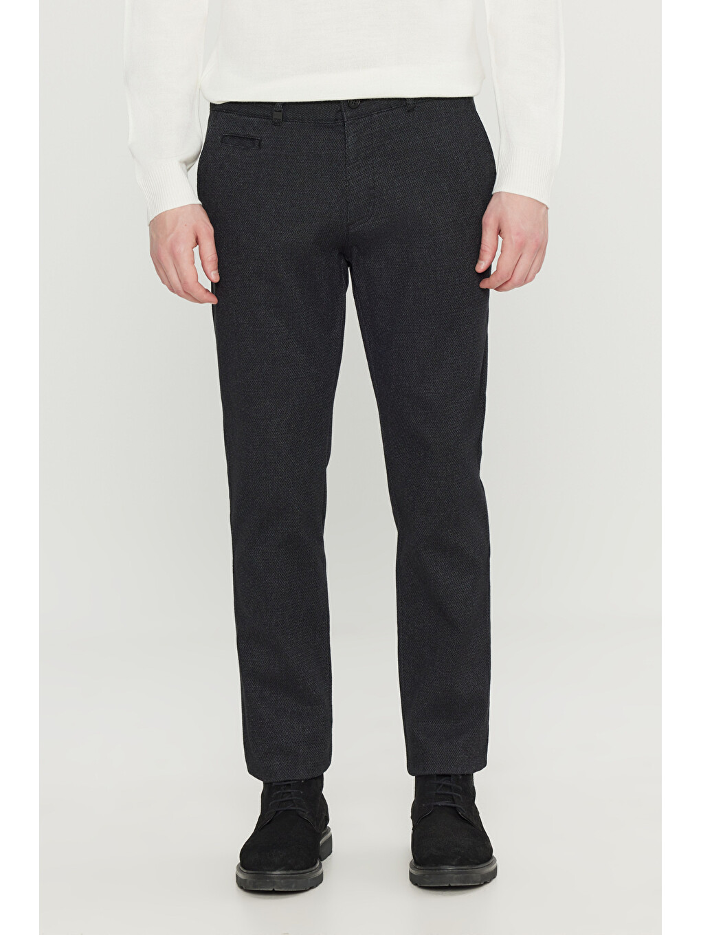 Erkek Siyah Pamuklu Slim Fit Dar Kesim Yan Cepli Armürlü Esnek Casual Pantolon