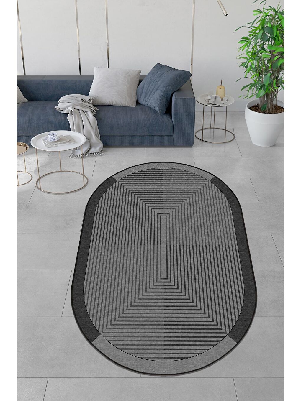 Antrasit Özel Tasarım, Kaymaz Taban, İnce, Yıkanabilir, Modern Halı WOOKECE1417 120x180-1