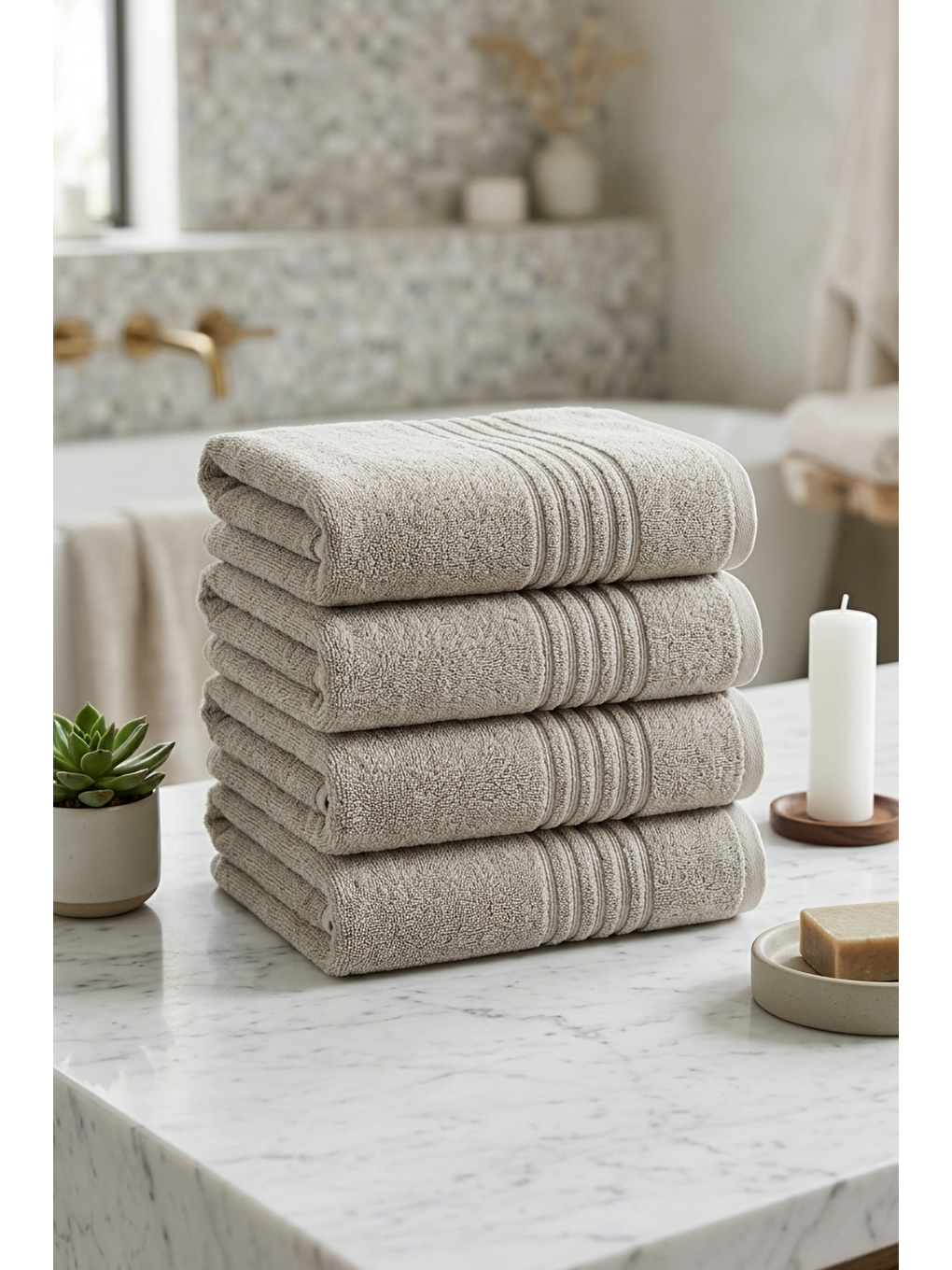 Bej 4 Adet Kronos Serisi Otel El Yüz Havlusu 50x90 300gr