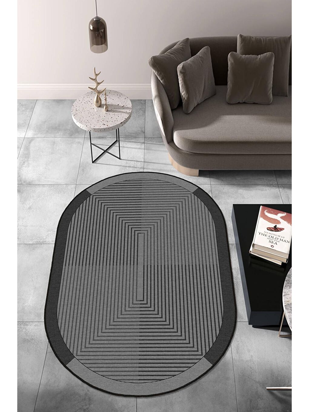 Antrasit Özel Tasarım, Kaymaz Taban, İnce, Yıkanabilir, Modern Halı WOOKECE1417 120x180-2