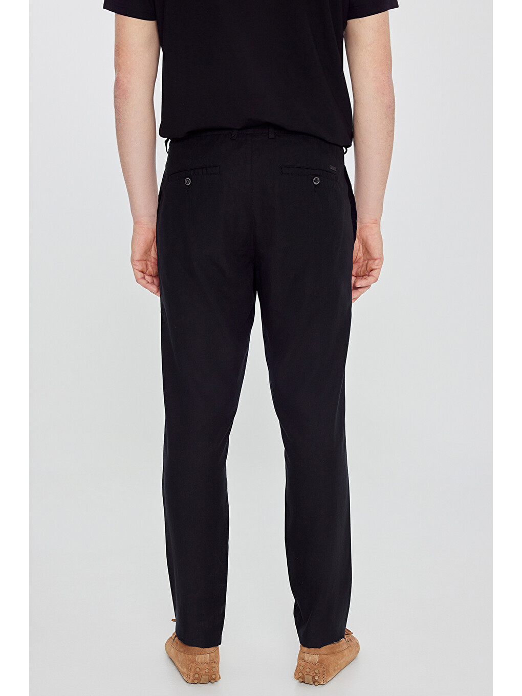 Erkek Siyah Keten Slim Fit Beli Bağlamalı Yan Cepli Casual Pantolon-4