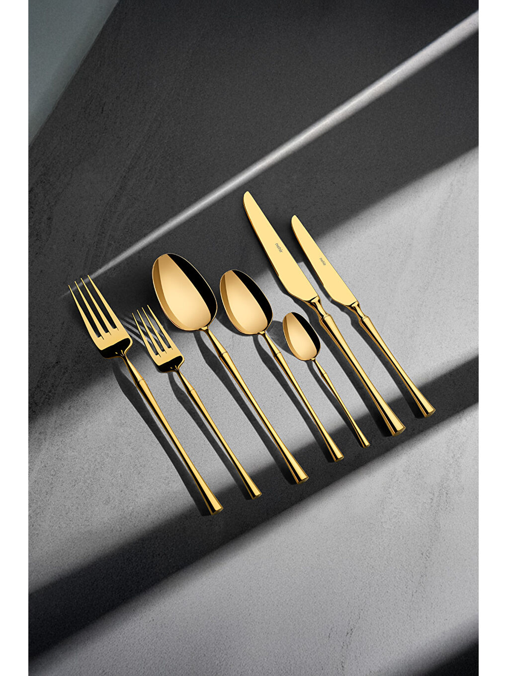 Sarı Marbella Full Altın 12 Kişilik 84 Parça Kutulu Çatal Kaşık Bıçak Takımı-1