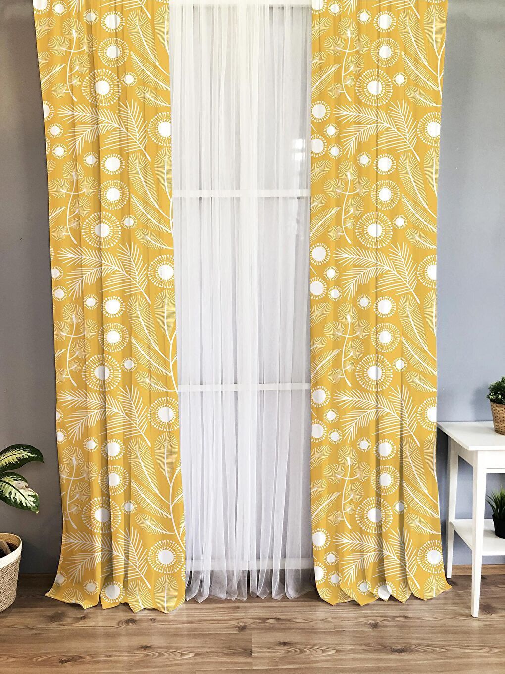 Karışık Modern Sarı Desenli Çocuk Ve Bebek Odası TEK KANAT Fon Perde