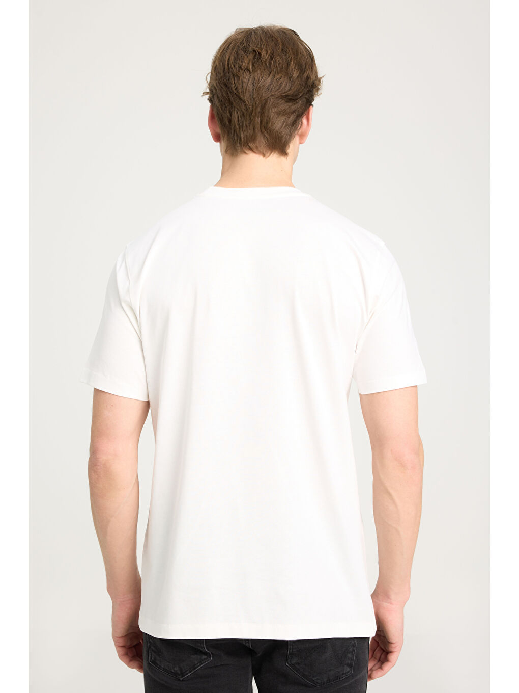 Regular Fit Bisiklet Yaka %100 Pamuk Ekru Tişört-4