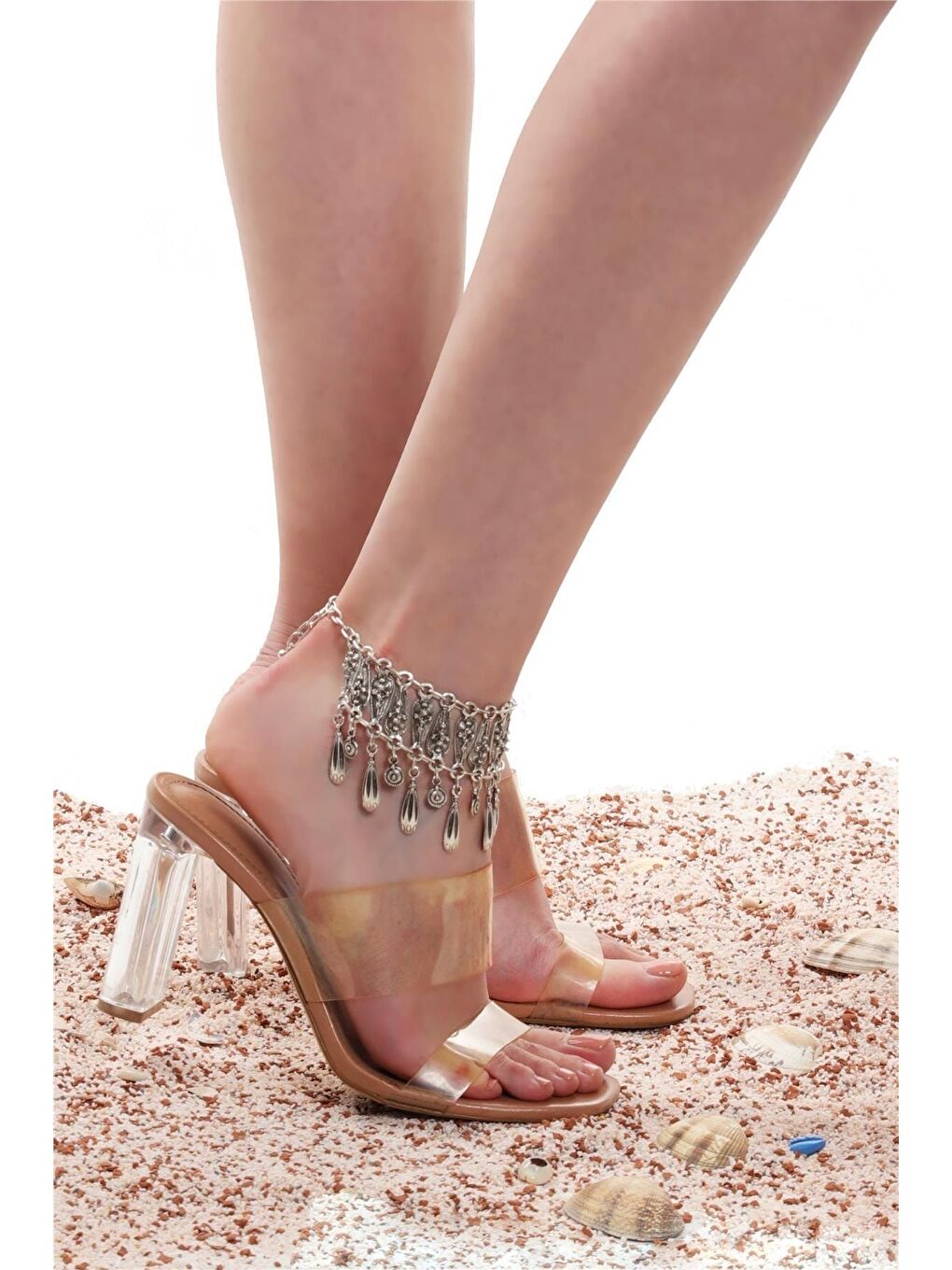 Gri Kadın Antik Gümüş Kaplama Zincirli Model Yaprak Stilizesi Halhal-2