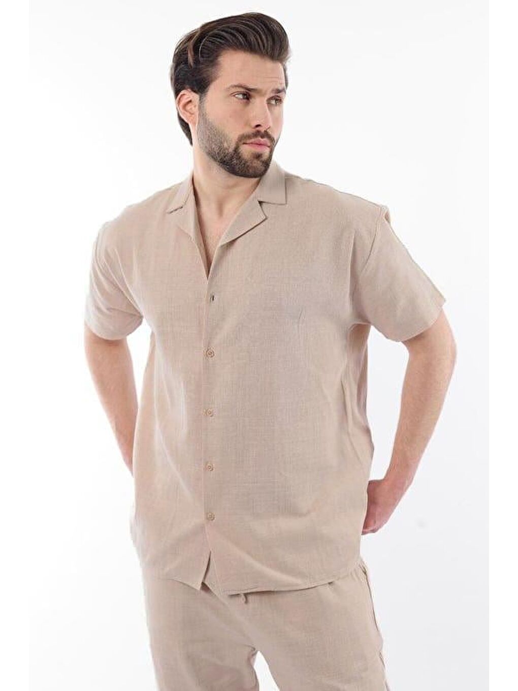 Bej Vizon Over Fit Erkek Gömlek Takım E7303-1