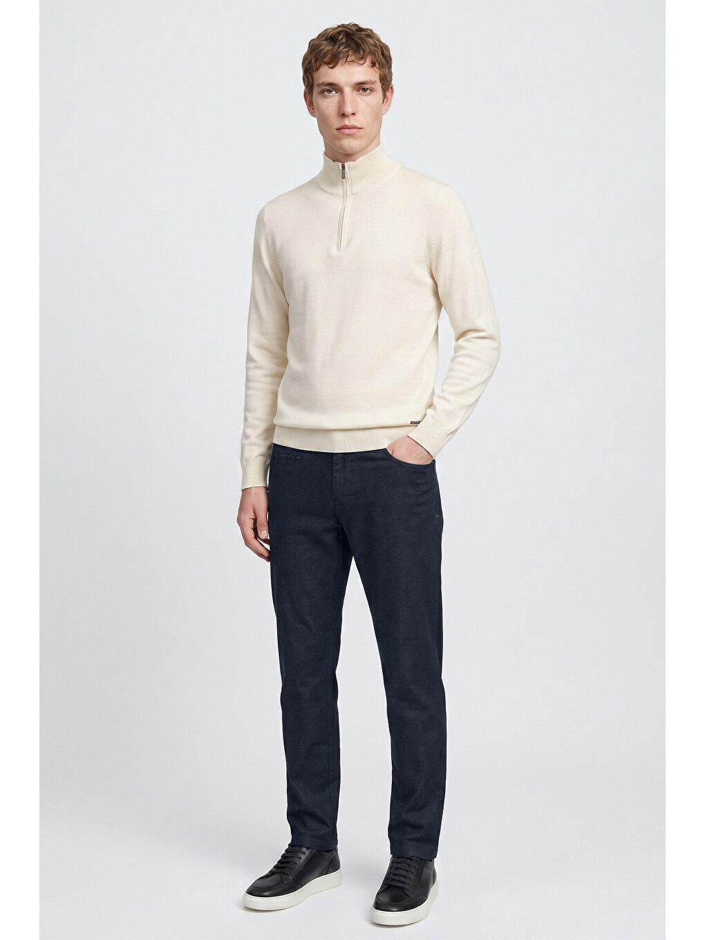 Erkek Lacivert Pamuklu Slim Fit Dar Kesim Yan Cepli Casual Esnek Pantolon-2