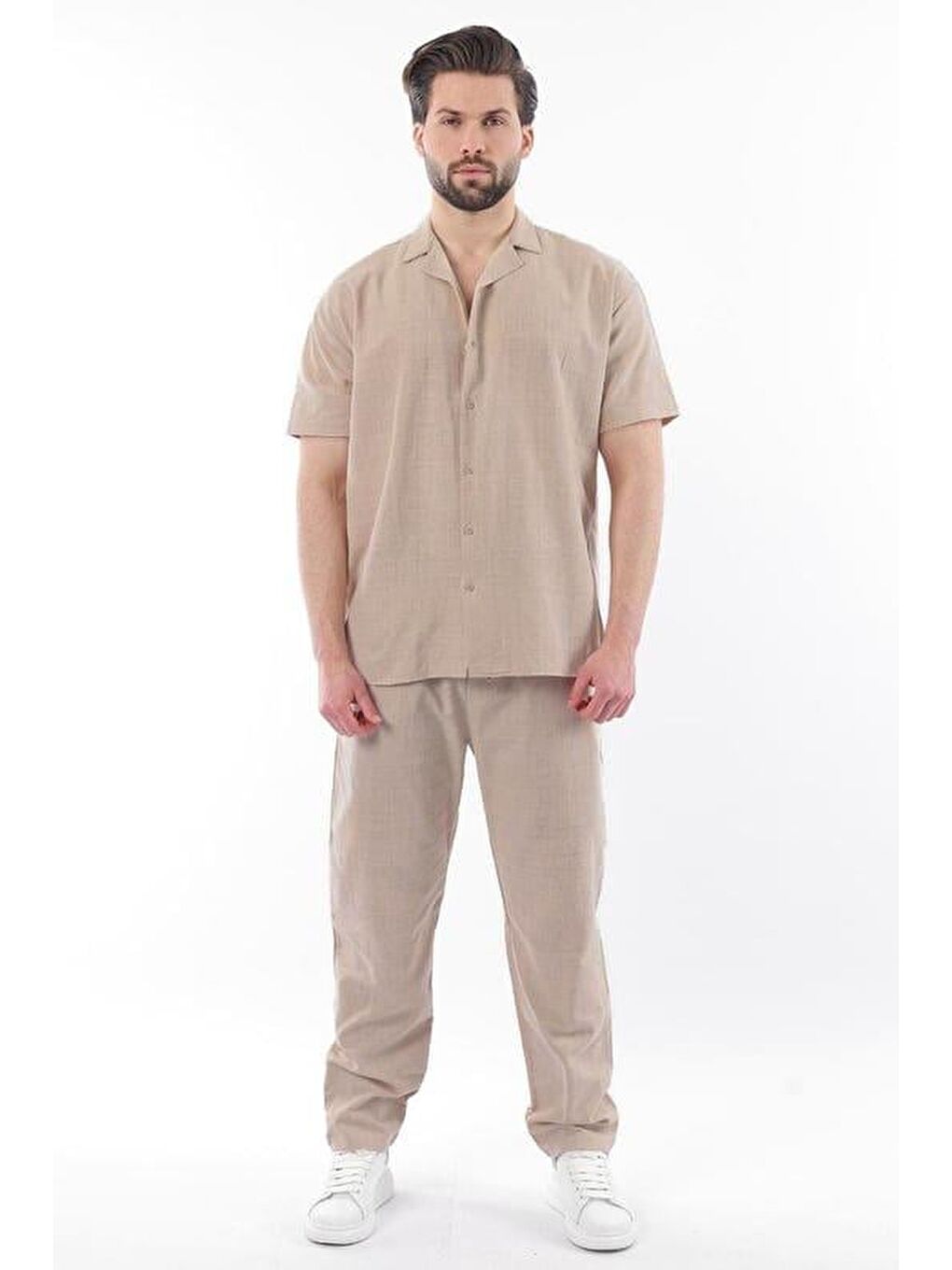 Bej Vizon Over Fit Erkek Gömlek Takım E7303-2