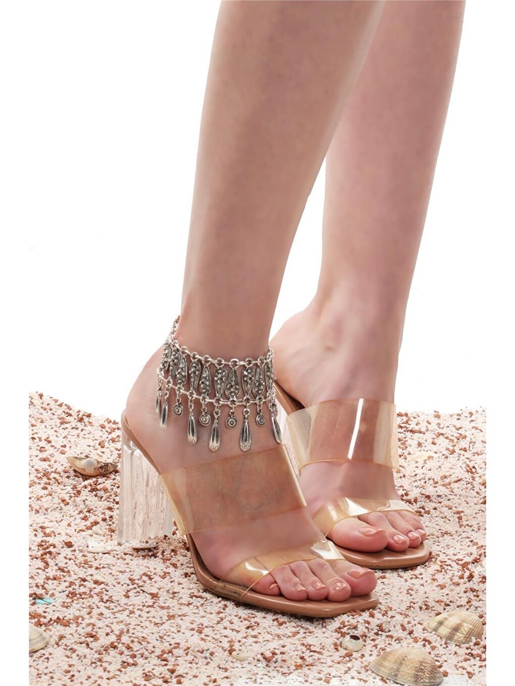 Gri Kadın Antik Gümüş Kaplama Zincirli Model Yaprak Stilizesi Halhal-4