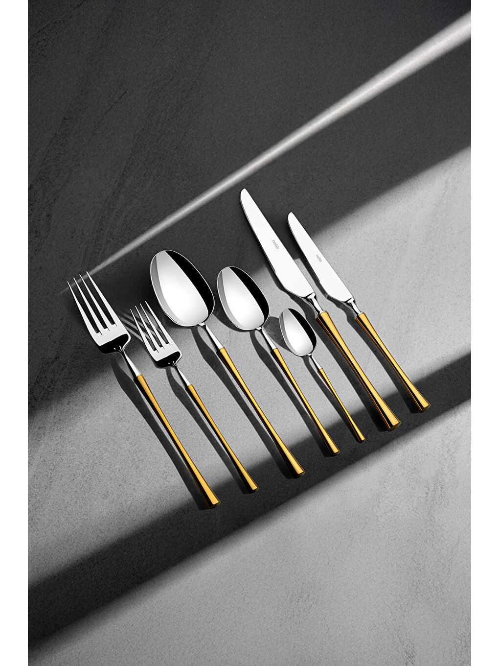 Sarı Marbella Altın Saten 12 Kişilik 84 Parça Kutulu Çatal Kaşık Bıçak Takımı-1