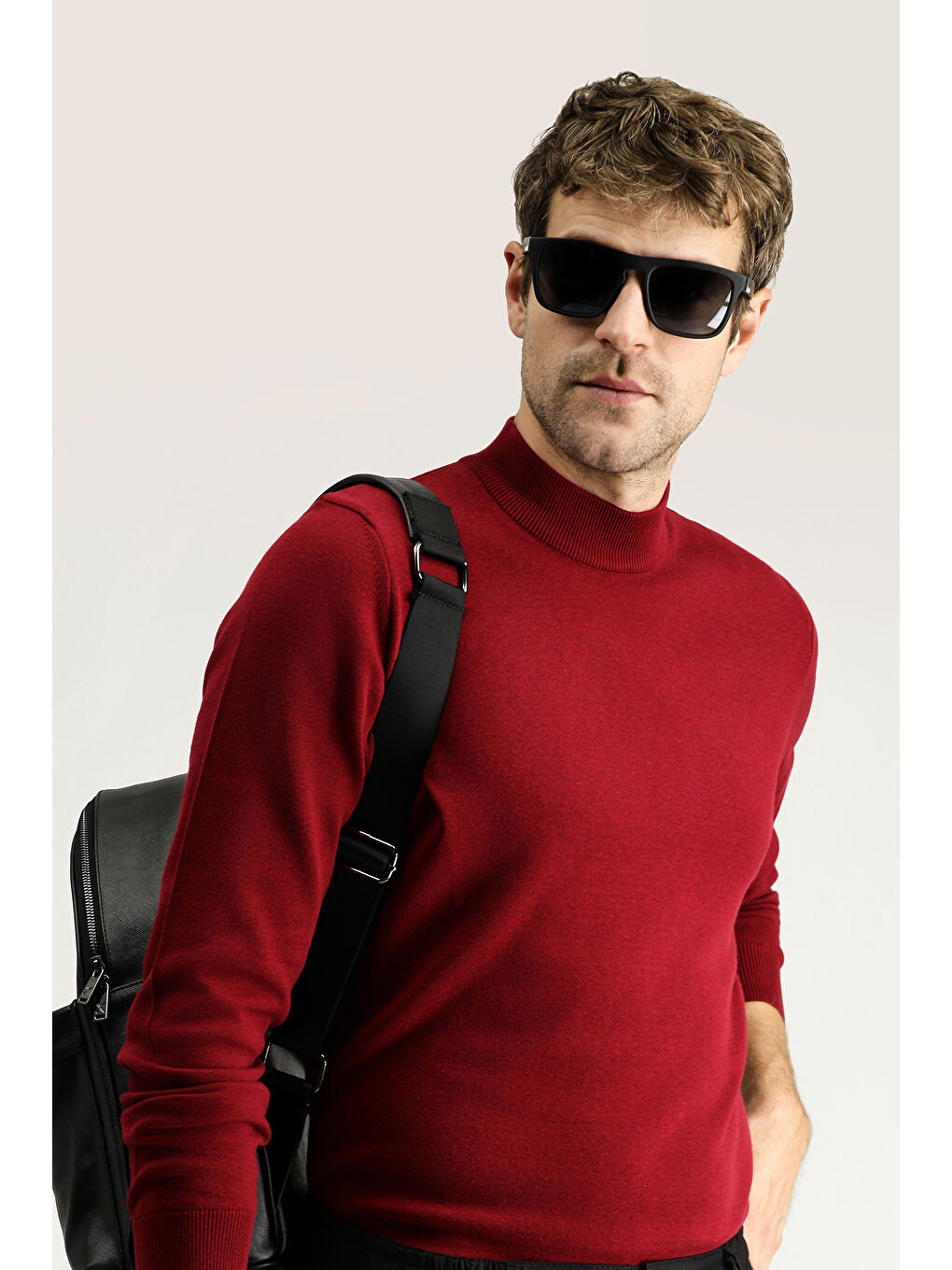 Kırmızı Bato Yaka Regular Fit Pamuklu Triko Büyük Beden Kazak