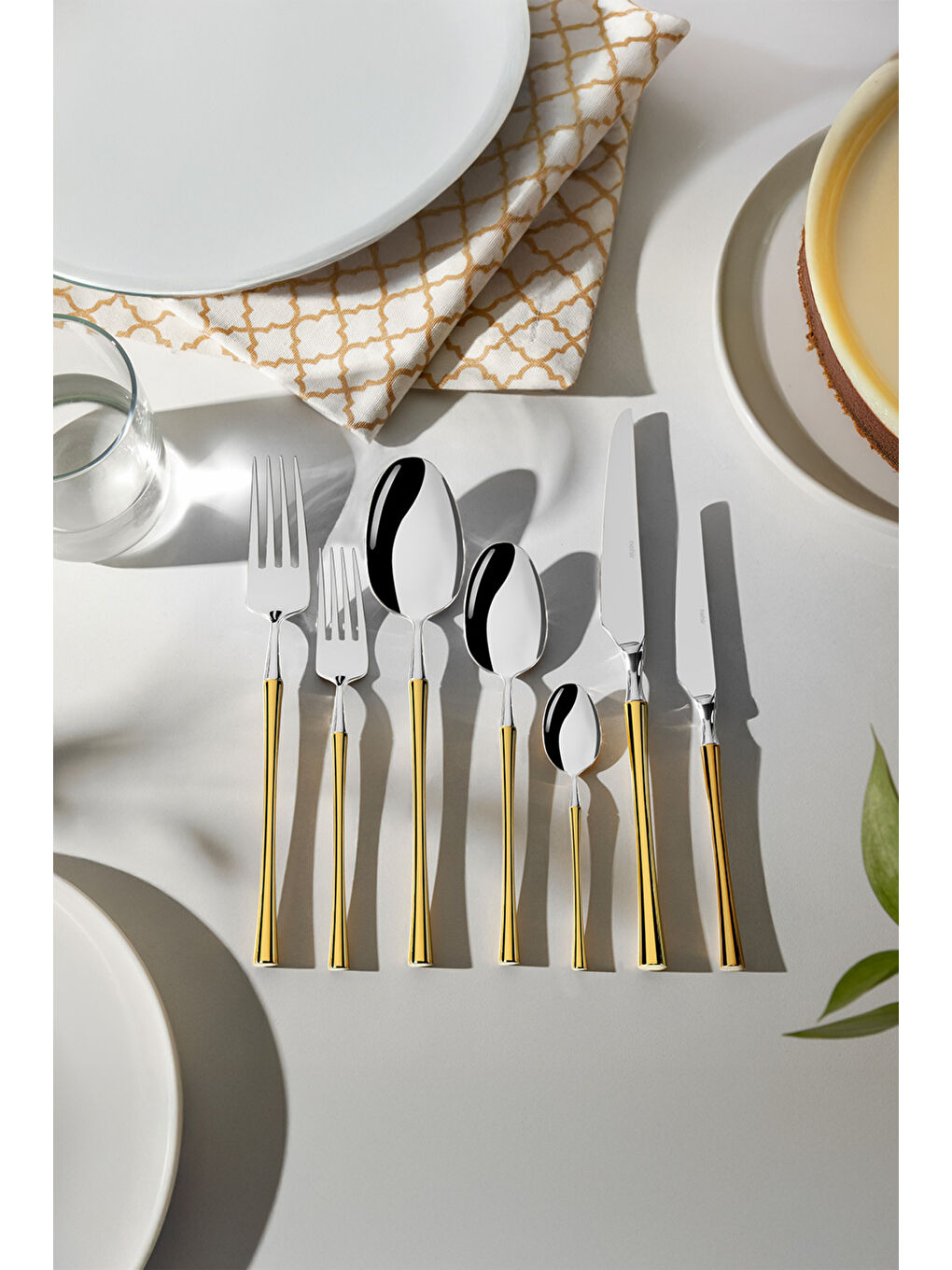 Sarı Marbella Altın Saten 12 Kişilik 84 Parça Kutulu Çatal Kaşık Bıçak Takımı-5