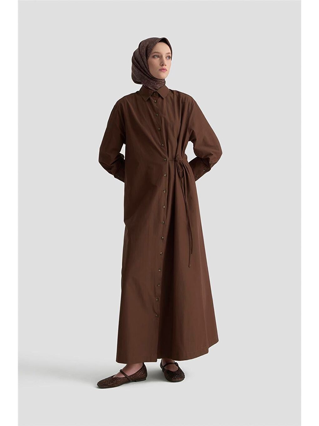 Kahverengi Gömlek Elbise 25Kd1003 Kakao-1