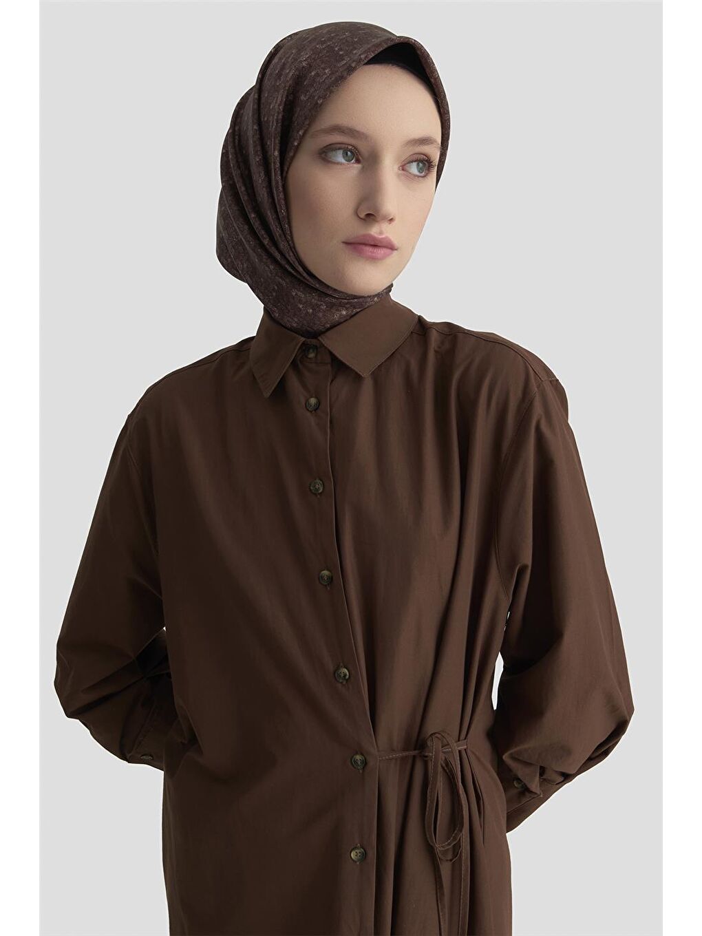 Kahverengi Gömlek Elbise 25Kd1003 Kakao-2