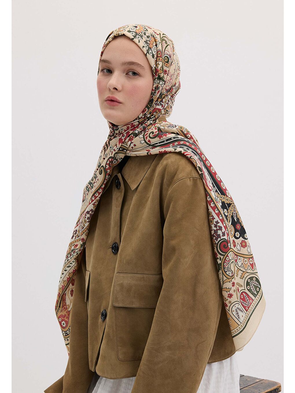 Bej Valerıa Desen Şal Kum-1