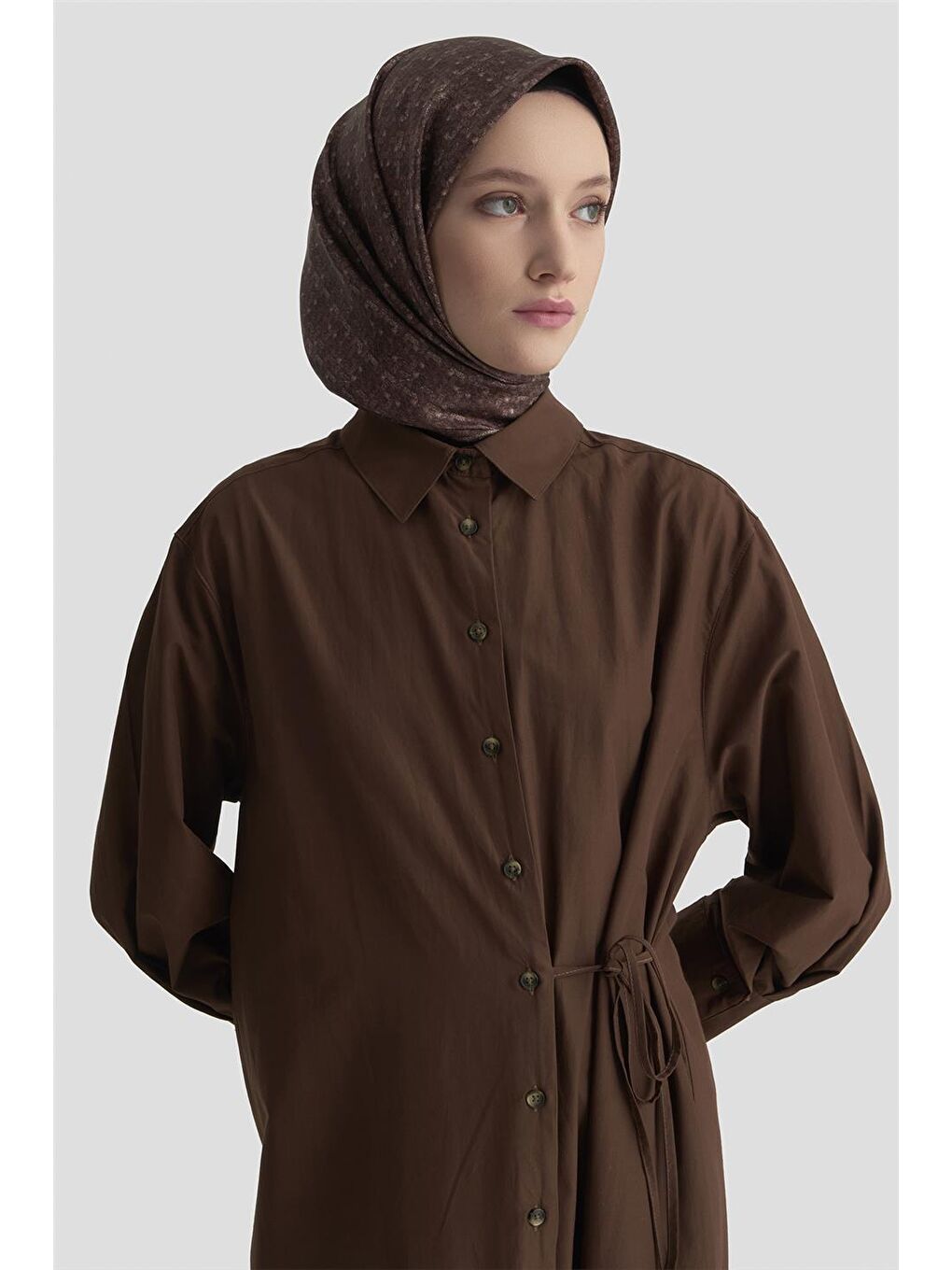 Kahverengi Gömlek Elbise 25Kd1003 Kakao-3