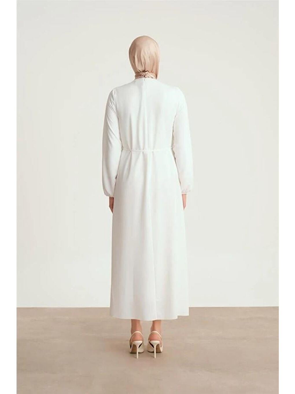 Beyaz Elbise Ortd9435-1 Ekru-3