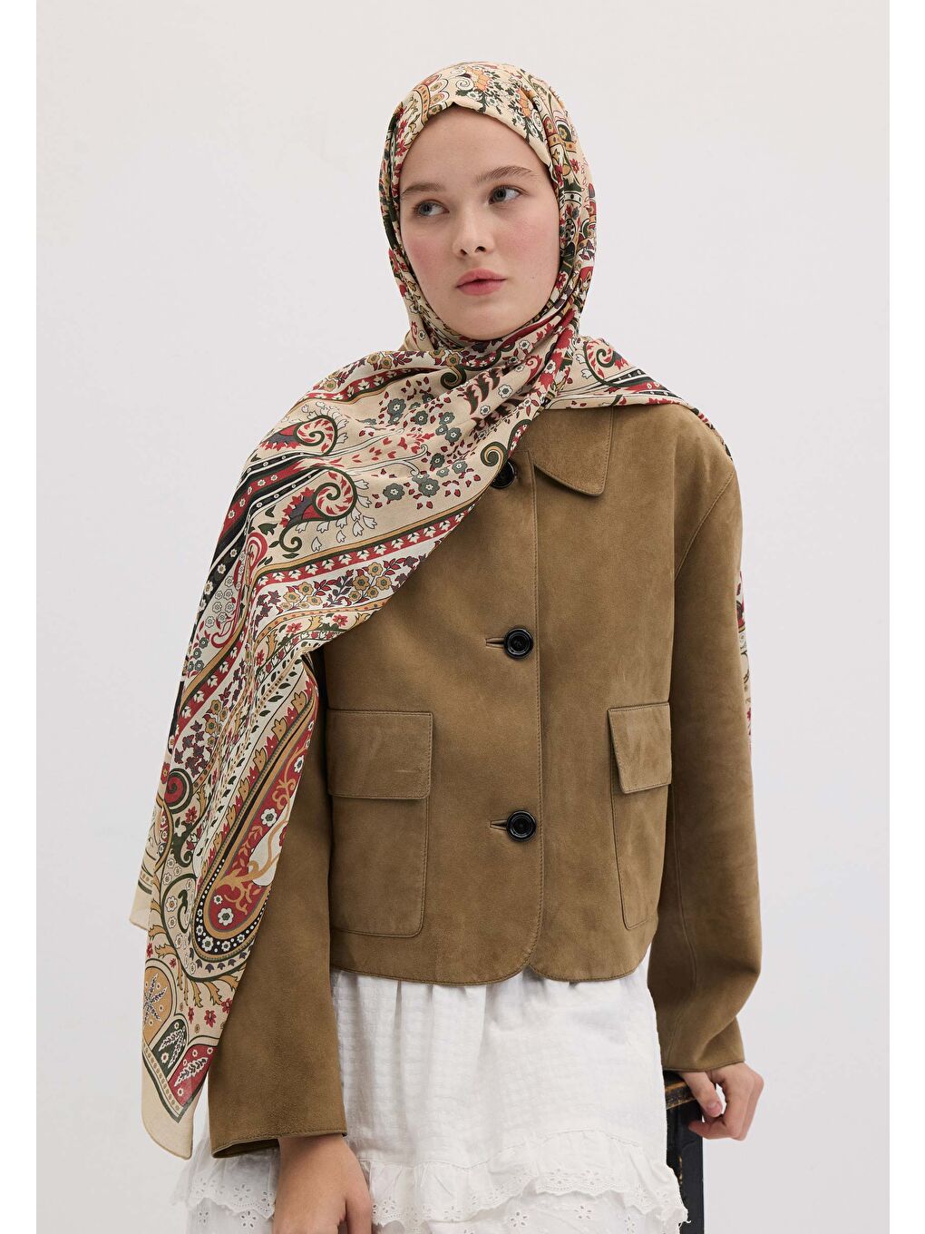 Bej Valerıa Desen Şal Kum-3
