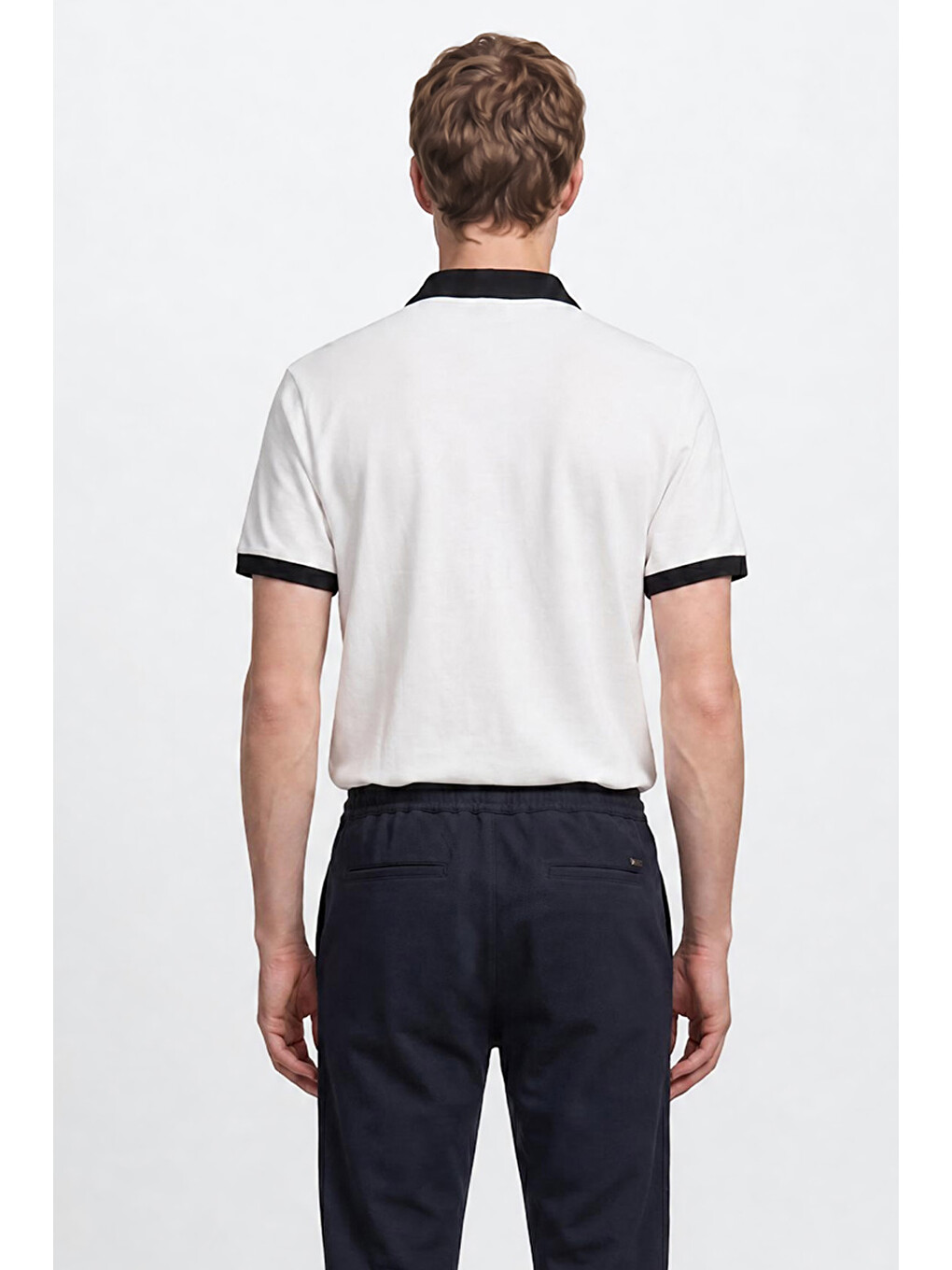 Erkek Beyaz-Lacivert %100 Pamuk Slim Fit Dar Kesim Polo Yaka Tişört-4
