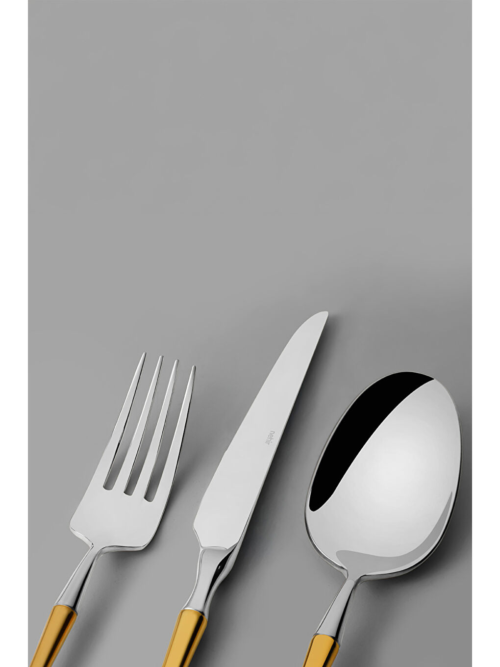 Sarı Marbella Altın Sade 12 Kişilik 84 Parça Kutulu Çatal Kaşık Bıçak Takımı-6