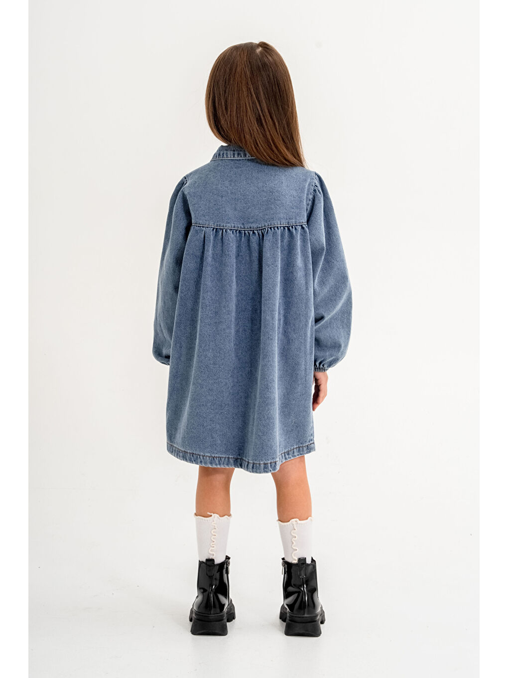 Jean Elbise Çiçek Nakışlı Kız Çocuk 3 7 Yaş Mavi 3765 1-1