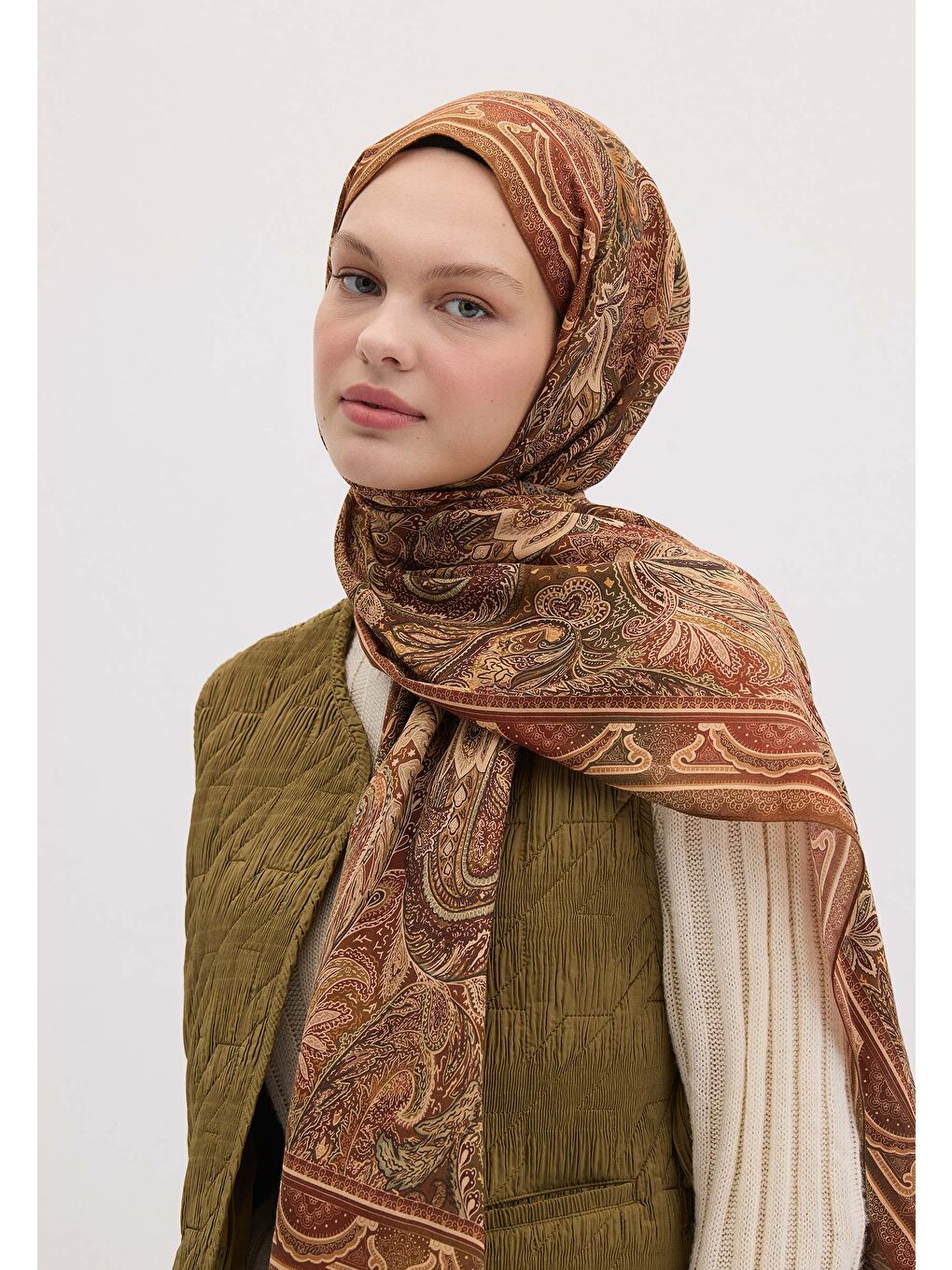 Kahverengi Amora Desen Şal Tarçın-1