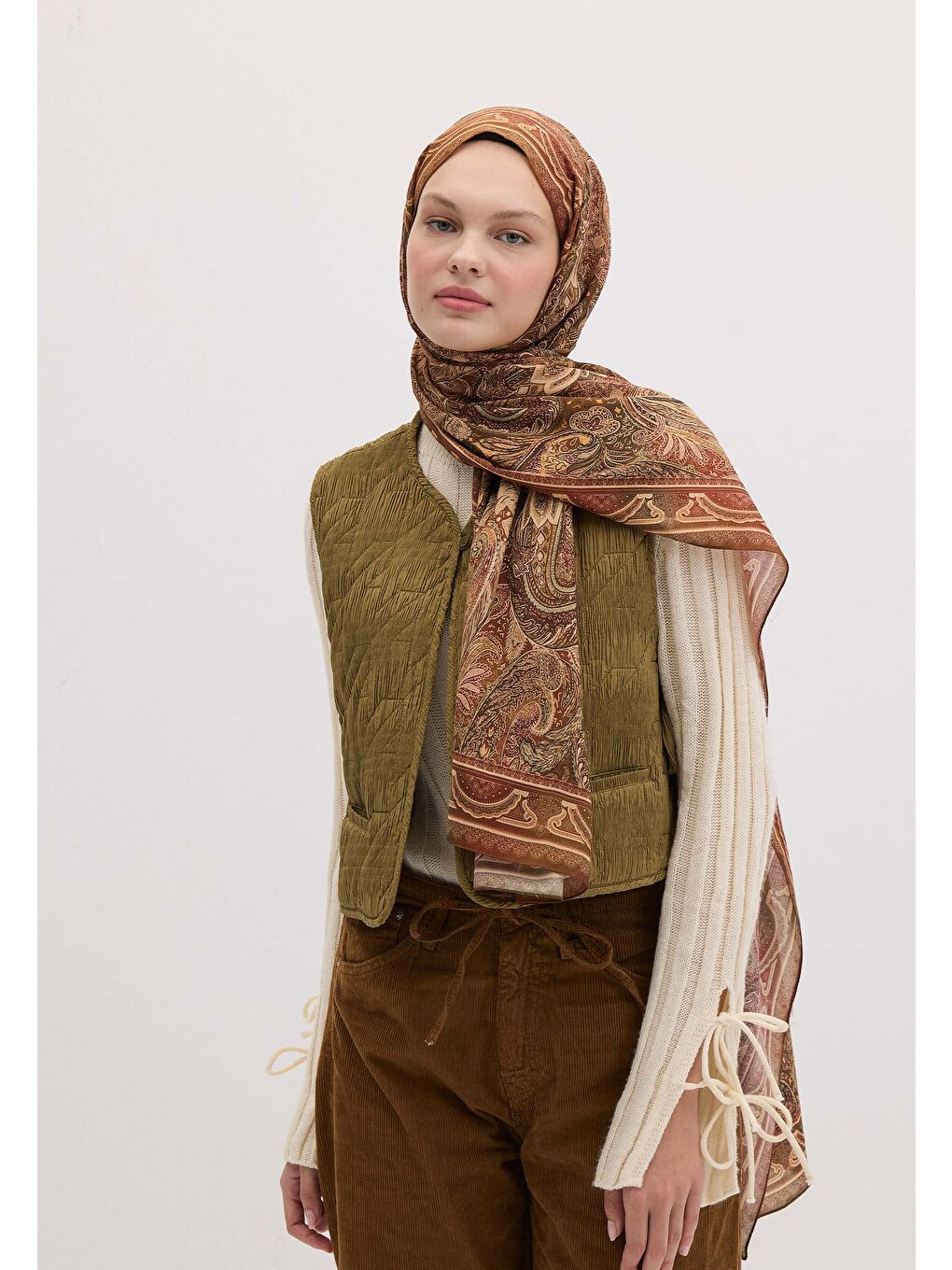 Kahverengi Amora Desen Şal Tarçın-2