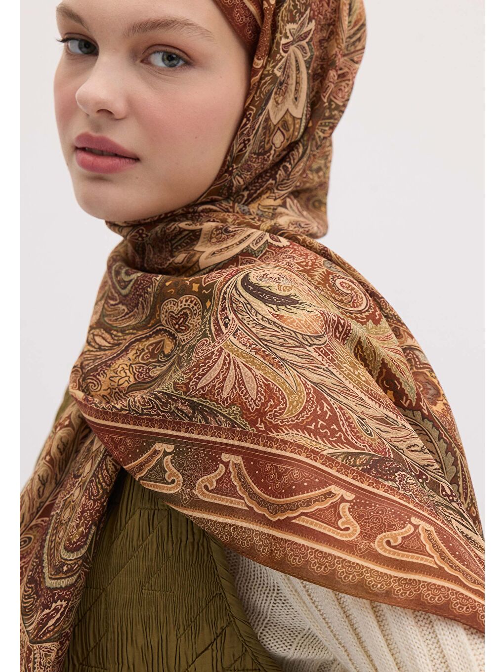 Kahverengi Amora Desen Şal Tarçın-4