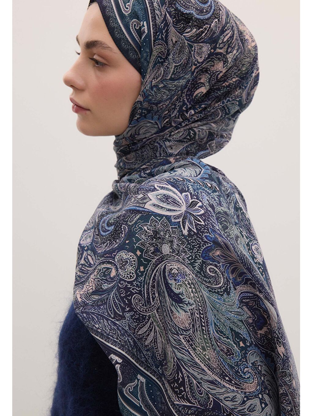 Amora Desen Şal Mavi-1