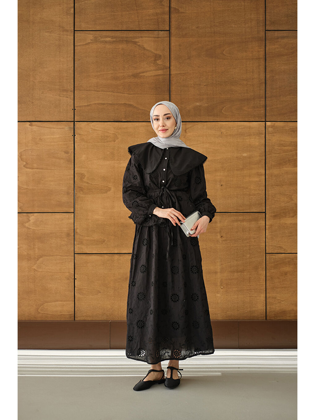 Kadın Bebe Yaka Dantel Detay Takım Siyah-3