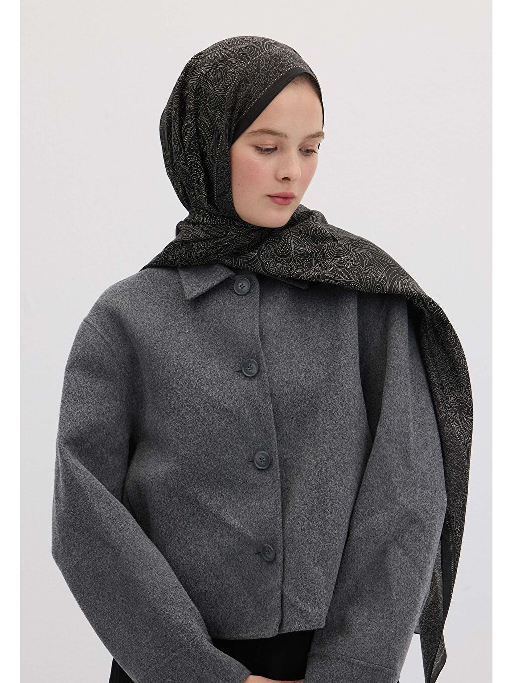 Reına Desen Şal Siyah-1