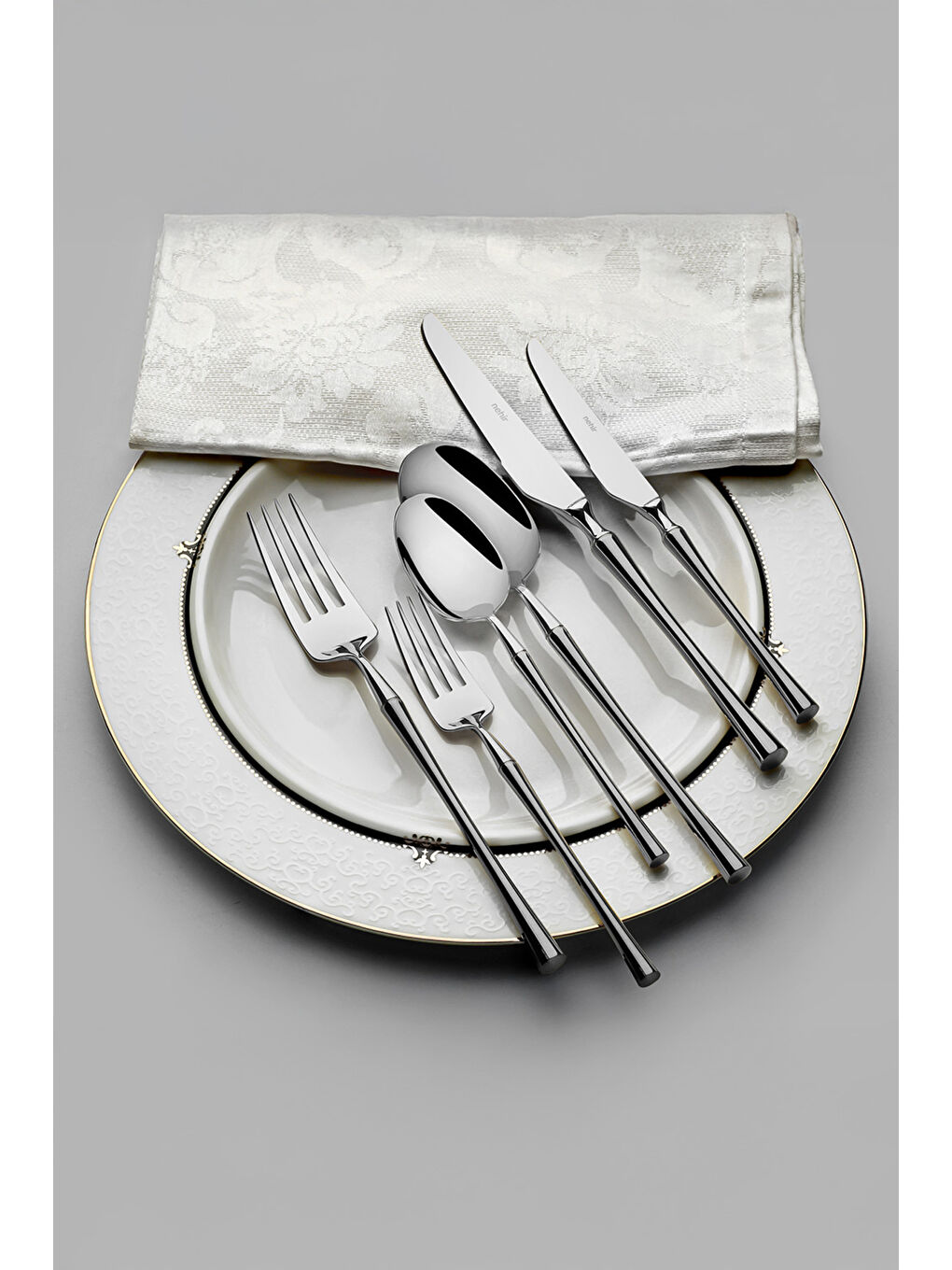 Gri Marbella Saten 12 Kişilik 84 Parça Kutulu Çatal Kaşık Bıçak Takımı